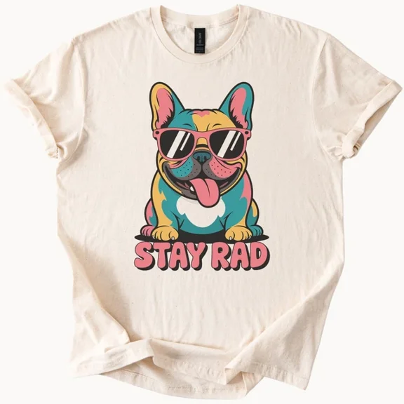 Hot Trending Stay Rad French Bulldog Graphic T Shirt Cool Dog Sunglasses Summer Tee Design Preview Only