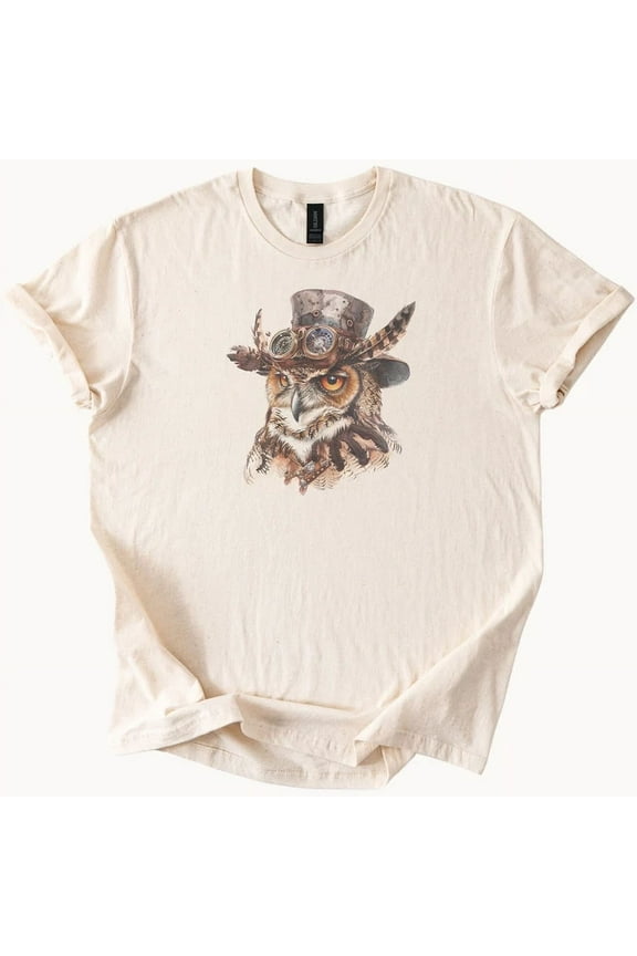 Hot Trending Steampunk Owl T Shirt Fantasy Bird Tee Goggles Hat Graphic Animal Apparel Steamp Design Preview Only