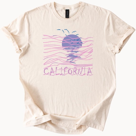 Hot Trending Sunset Waves California Graphic Tee Retro T Shirt Design Preview Only