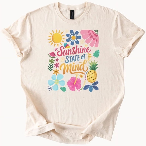Hot Trending Sunshine State of Mind Tee Tropical Summer Graphic T-Shirt Design Preview Only