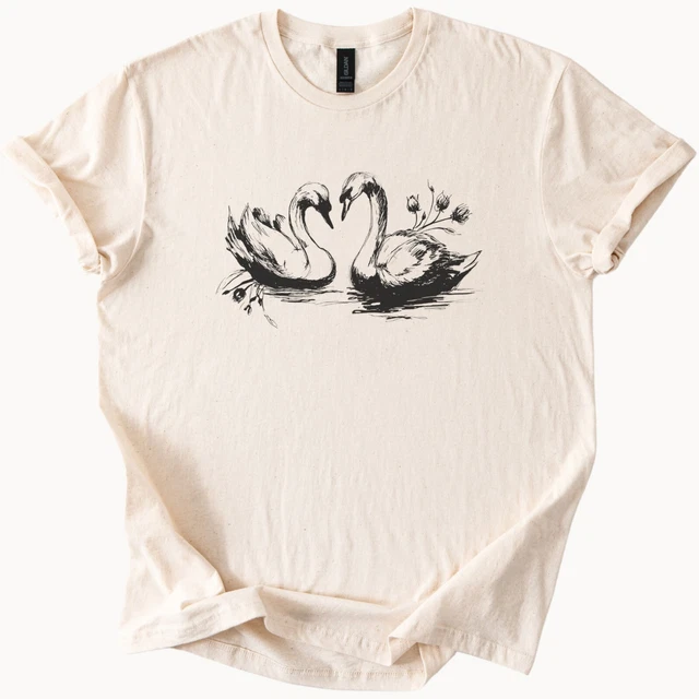 Hot Trending Swan Heart Graphic Tee Love Birds TShirt Unique Design Top ...