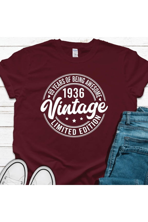 Hot Trending T-Shirt With 1936 Vintage Shirt, Vintage 1936 Limited Edition, 89Th Birthday Gift For Women, Mens 89Th Birthday Gift, 89 Years Of Being Awesome T-Shirt Design Preview Only