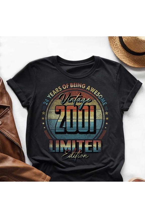 Hot Trending T-Shirt With 24 Years Of Being Awesome, Vintage 24Th Birthday Shirt, Vintage 2001 Shirt, 24Th Birthday 2001 Shirt, 24Th Birthday Gift For Him Her Design Preview Only