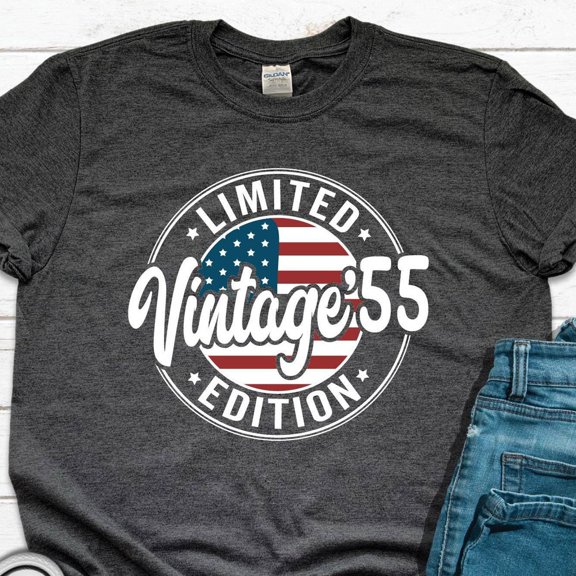 Hot Trending T-Shirt With 70Th Birthday Gifts Men, 70Th Birthday Shirt For Men, 1955 T-Shirt For Men, Vintage 1955 Limited Edition With Usa Flag Shirt Design Preview Only