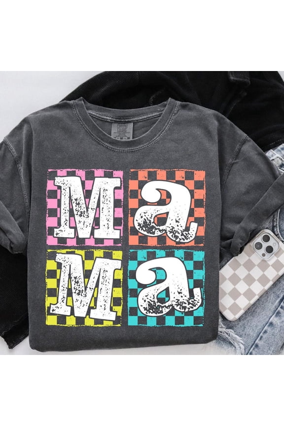 Hot Trending T-Shirt With Checkered Mama Gift For Mom,Retro Mom Tee,Mother'S Day Gift,Vintage Checkered Mama Tshirt, Aesthetic Tee,Cute Mom Gift Design Preview Only