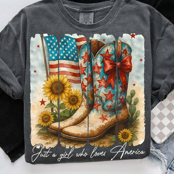 Hot Trending T-Shirt With Just A Girl Who Loves America Shirt, Cowgirl Usa 4Th Of July Shirt, America Western Shirt, Patriotic Shirt, Usa Shirt, Memorial Day Shirt Design Preview Only