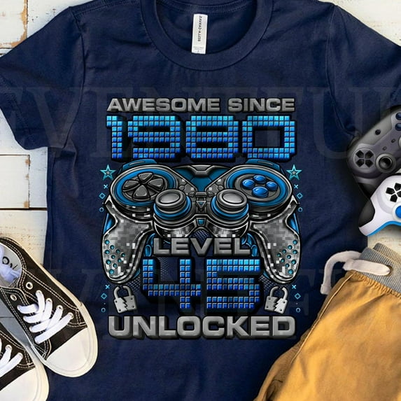 Hot Trending T-Shirt With Level 45 Unlocked Shirt, Gamer 45Th Birthday Shirt For 45 Year Old Birthday , Birthday Shirt 45, Awesome Since 1980 Shirt For Gamers Design Preview Only