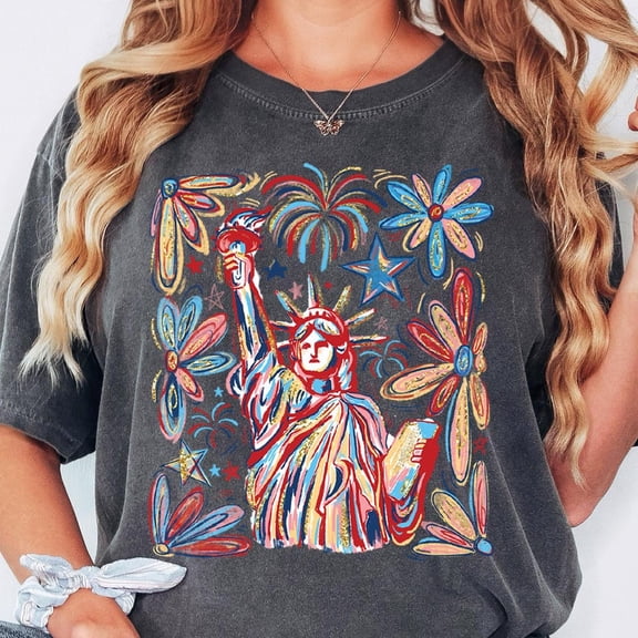 Hot Trending T-Shirt With Retro 4Th July Statue Of Liberty Shirt, America Usa Tees, 4Th Of July, Usa Flag, American Girl Shirt, America Flag Flower Design Preview Only