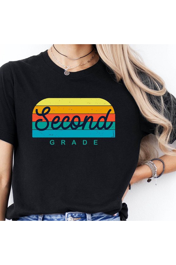 Hot Trending T-Shirt With Retro Second Grade Teacher, 2Nd Grade Teacher Teams,Second Grade Tshirt,Second Grade Squad,2Nd Grade Teacher Gift,Back To School Design Preview Only