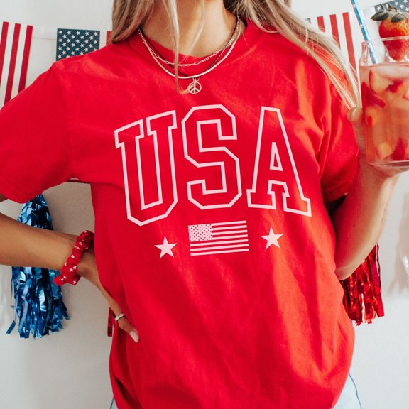 Hot Trending T-Shirt With Usa Shirt, 4Th Of July Tee, Fourth Of July Shirt, Big Usa Tshirt, American Flag Shirt, Patriotic Shirt, Independence Day Tee Design Preview Only