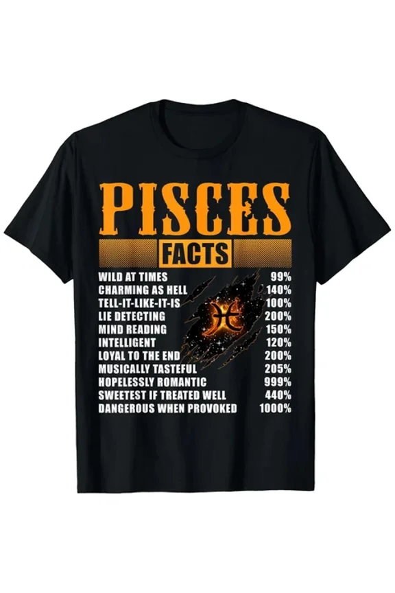 Hot Trending T-Shirt With 100% Cotton Pisces Facts T-Shirt Mens & Womens Outdoor Birthday Gift