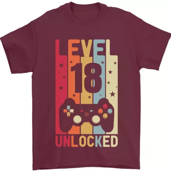 Hot Trending T-Shirt With 18Th Birthday 18 Year Old Level Up Gaming T-Shirt Design Preview Only