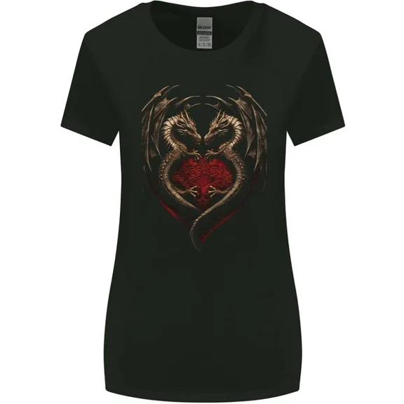 Hot Trending T-Shirt With 2 Fantasy Dragons In A Heart Shape Gothic Goth T-Shirt Design Preview Only
