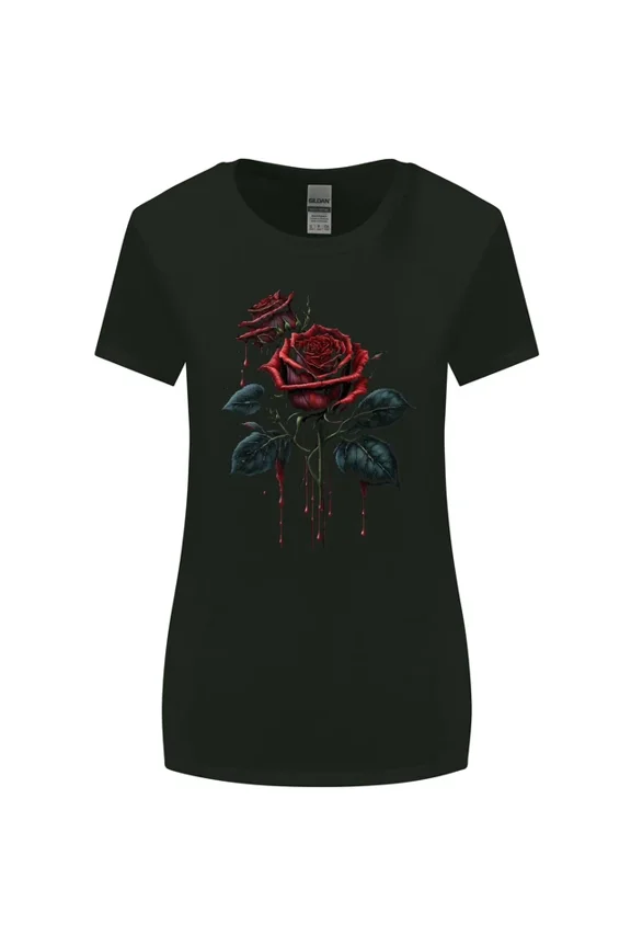 Hot Trending T-Shirt With 2 Roses Dripping With Blood Gothic Goth T-Shirt Design Preview Only