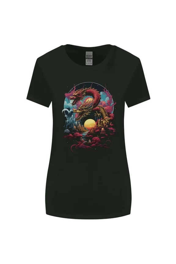 Hot Trending T-Shirt With 2 Sunset Fantasy Dragons T-Shirt Design Preview Only
