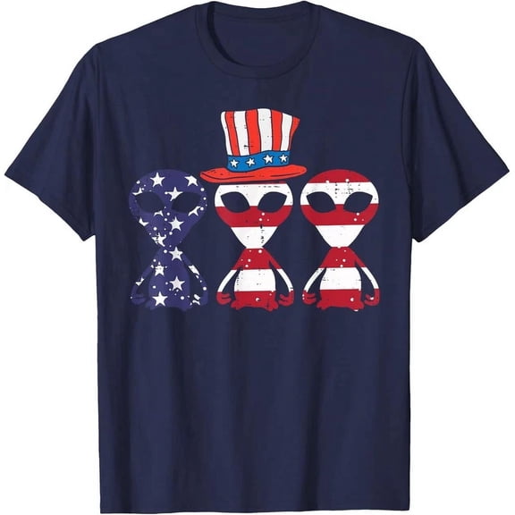 Hot Trending T-Shirt With 3 Aliens Us Flag Funny 4Th Of July Patriotic Space Men Women T-Shirt Design Preview Only