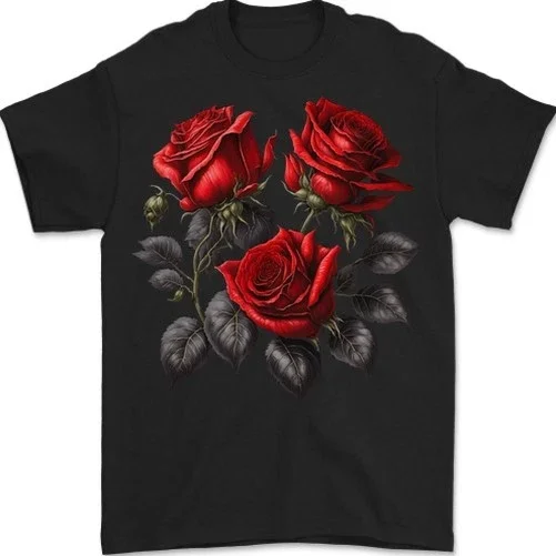 Hot Trending T-Shirt With 3 Red Roses Gothic Goth T-Shirt Design Preview Only