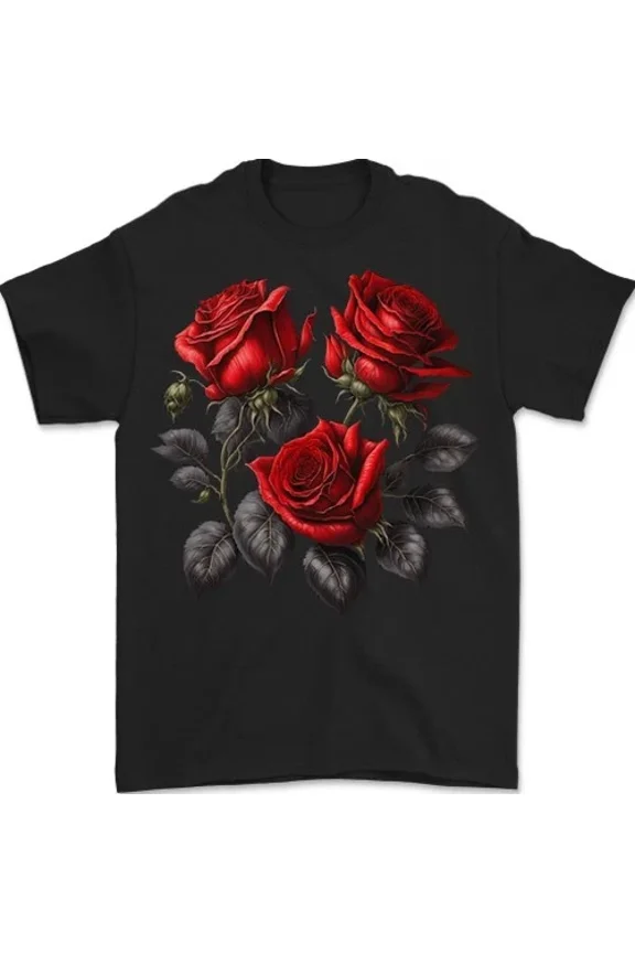 Hot Trending T-Shirt With 3 Red Roses Gothic Goth T-Shirt Design Preview Only