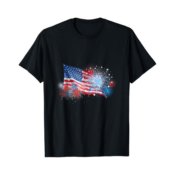 Hot Trending T-Shirt With 4Th Of July Red White And Blue Fireworks Show Tshirt Design Preview Only