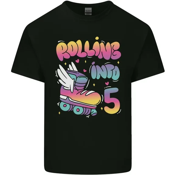 Hot Trending T-Shirt With 5Th Birthday Roller Skating 5 Year Old Kids T-Shirt Boys Girls Design Preview Only