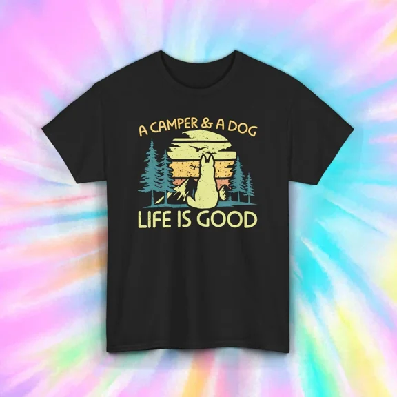 Hot Trending T-Shirt With A Camper & A Dog Life Is Good Shirt Outdoors Camp Dog Loverer Design Preview Only