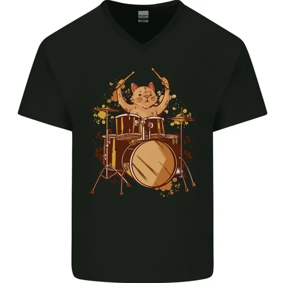 Hot Trending T-Shirt With A Cat Drummer Drumming T-Shirt Design Preview Only