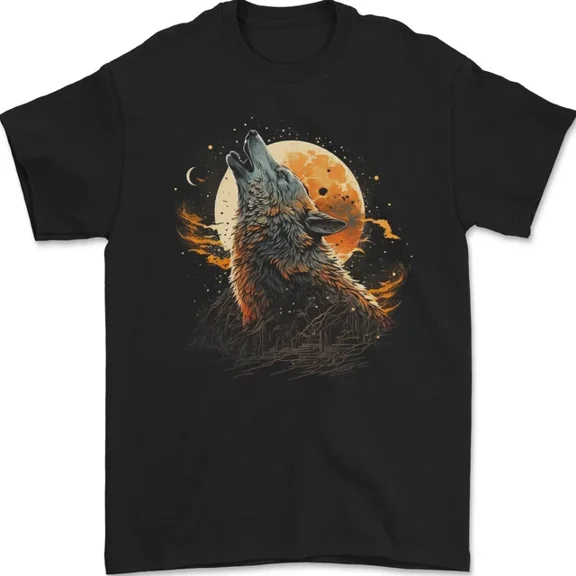 Hot Trending T-Shirt With A Howling Wolf In The Moon Light T-Shirt Design Preview Only