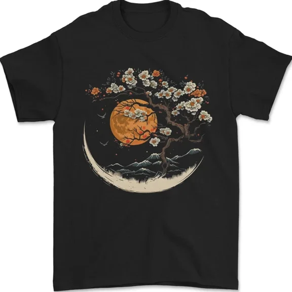 Hot Trending T-Shirt With A Japanese Syle Tree On A Moon Fantasy T-Shirt Design Preview Only
