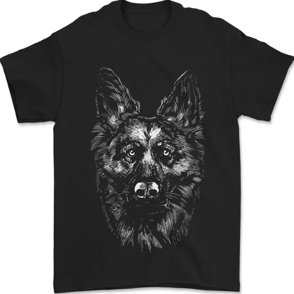 Hot Trending T-Shirt With A Monochrome German Shepherd Alsatian Dog T-Shirt Design Preview Only