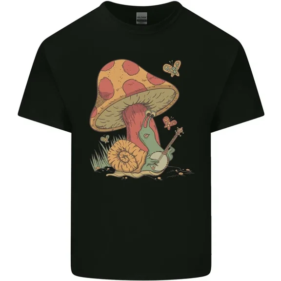 Hot Trending T-Shirt With A Snail Playing The Banjo Under A Mushroom T-Shirt Design Preview Only