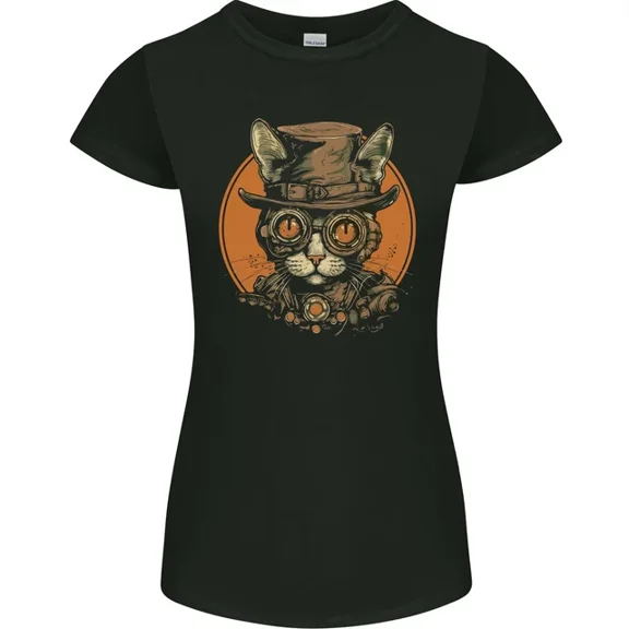 Hot Trending T-Shirt With A Steampunk Cat With A Hat & Glasses T-Shirt Design Preview Only