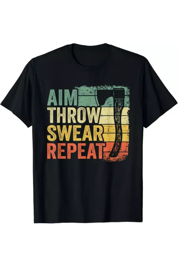 Hot Trending T-Shirt With Aim Throw Swear Repeat Hatchet Vintage Funny Axe Throwing Gifts Design Preview Only