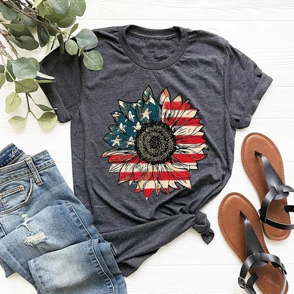 Hot Trending T-Shirt With America Sunflower Shirt, Usa Flag Flower T Shirt, Gift For American, 4Th Of July Shirt Design Preview Only