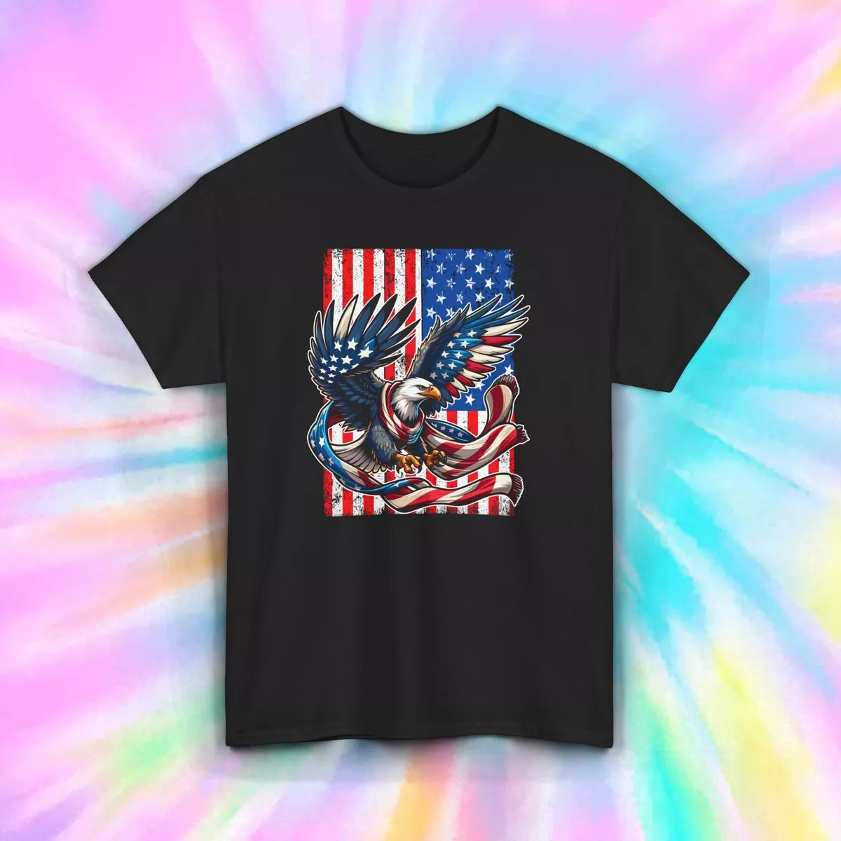 T-shirt Patriote Américain USA Eagle Flag - Style Délavé, Coupe Régulière, Neuf Avec étiquettes