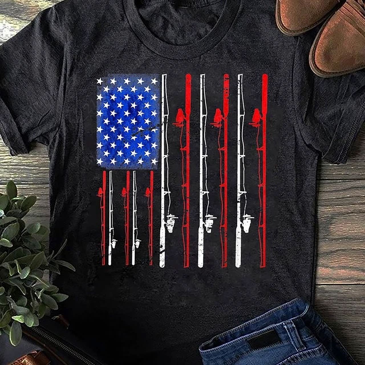 Patriotic Fishing T-Shirts American USA Fisherman Rods Gifts