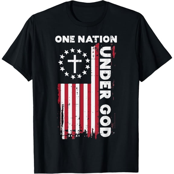Hot Trending T-Shirt With American Flag One Nation Under God 4Th Of July Christian T-Shirt Design Preview Only