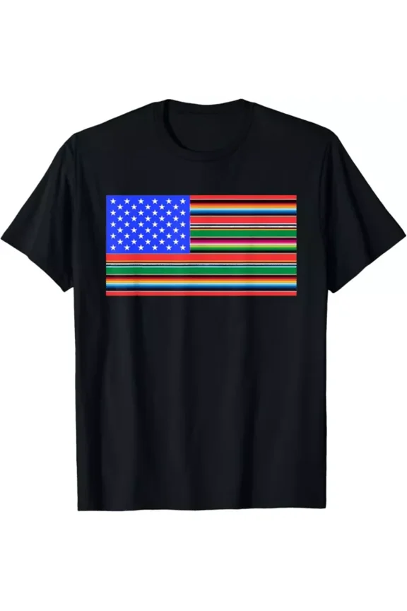 Hot Trending T-Shirt With American Serape Blanket Striped Flag For Hispanic Chicano T-Shirt Design Preview Only