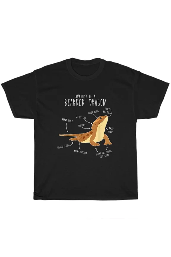 Hot Trending T-Shirt With Anatomy Of A Bearded Dragon Pet Reptile Lizard Lover T-Shirt Unisex Tee Gift New