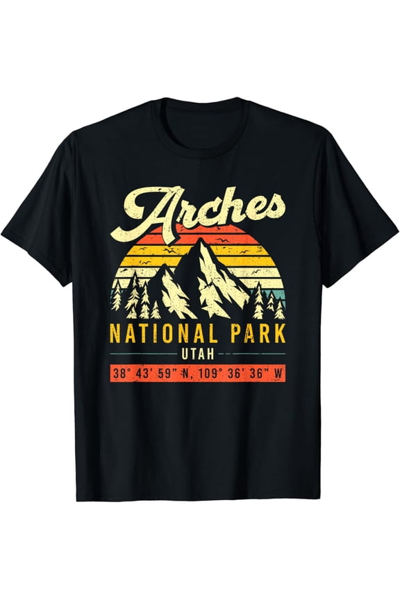 Hot Trending T-Shirt With Arches Vintage Retro Coordinates Utah National Park T-Shirt Design Preview Only