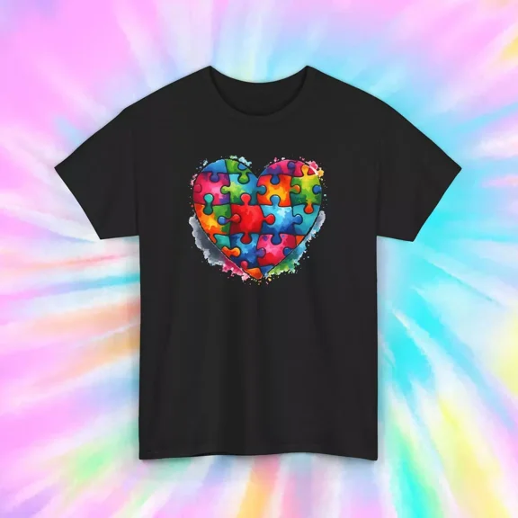Hot Trending T-Shirt With Autism Heart Puzzle Piece Shirt Colorful Autism Awareness Support Graphic Design Preview Only