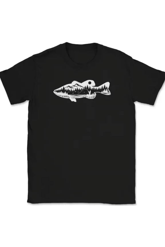 Hot Trending T-Shirt With Bass Fishinglandscape Pole Rod Reel Fly Graphic Gift Design Preview Only