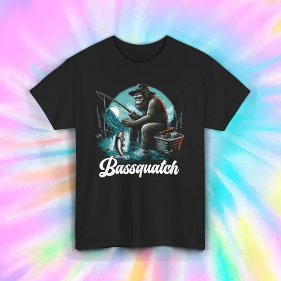 Hot Trending T-Shirt With Bassquatch Fish T-Shirt | Funny Bigfoot Fisherman | Outdoor | Design Preview Only