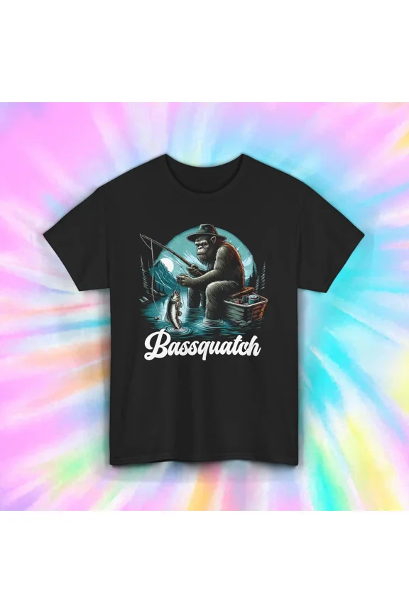 Hot Trending T-Shirt With Bassquatch Fish T-Shirt | Funny Bigfoot Fisherman | Outdoor | Design Preview Only