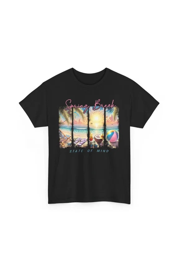 Hot Trending T-Shirt With Beach Vibes T-Shirt | Summer Ocean Waves Tee | Spring Break State Of Mind Shirt Design Preview Only