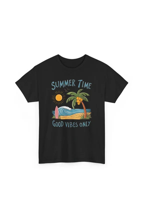 Hot Trending T-Shirt With Beach Vibes T-Shirt | Summer Ocean Waves Tee | Summer Time Good Vibes Only Shirt Design Preview Only