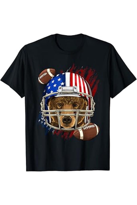 Hot Trending T-Shirt With Bear American Football Bear Lovers Usa Flag T-Shirt Design Preview Only