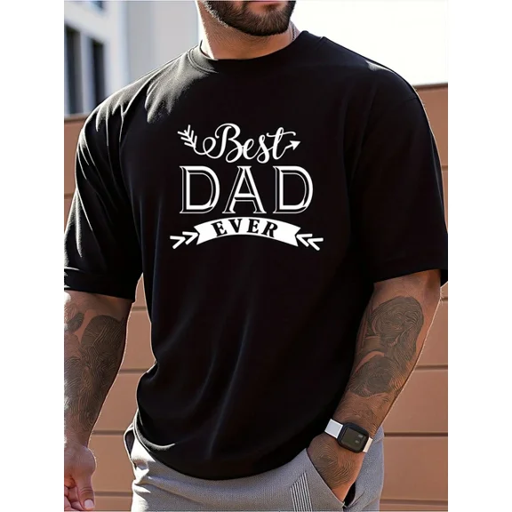 Hot Trending T-Shirt With Best Dad Ever Graphic Print Men'S Black T-Shirt 100% Cotton Loose Fit Casual