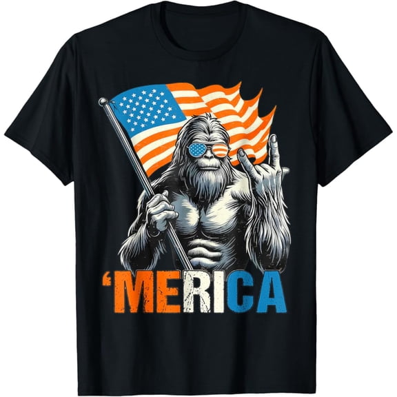 Hot Trending T-Shirt With Bigfoot Merica Rock American Flag Patriotic 4Th Of July T-Shirt Design Preview Only