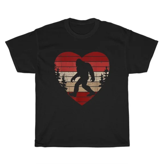 Hot Trending T-Shirt With Bigfoot Sasquatch Retro Heart Valentine'S Day Gift T-Shirt Unisex Tee New