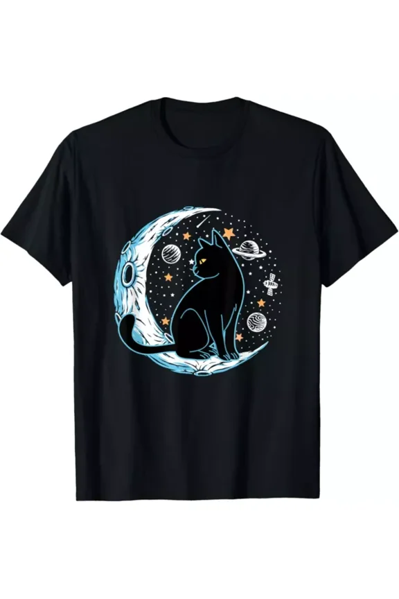 Hot Trending T-Shirt With Black Cat Crescent Sailor-Moon Phases Astrology Pet Lover T-Shirt Design Preview Only